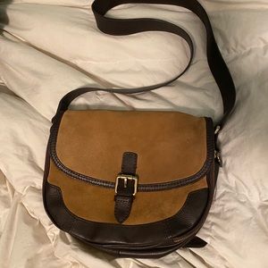 Zara brown leather tan suede crossbody purse